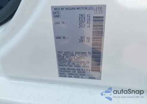 2024 Nissan Altima S Fwd z USA, uszkodzony, nr VIN 1N4BL4BVXRN363234